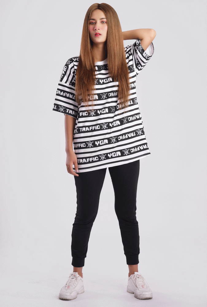 YGN TRAFFIC word logo design stripe tshirt